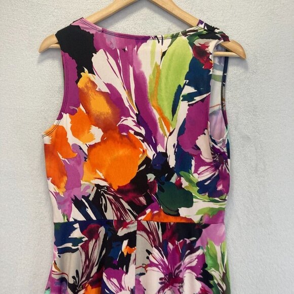 Shelby & Palmer Floral A-Line Dress Sz Large Stretch Fit & Flare Colorful Resort - Picture 12 of 14